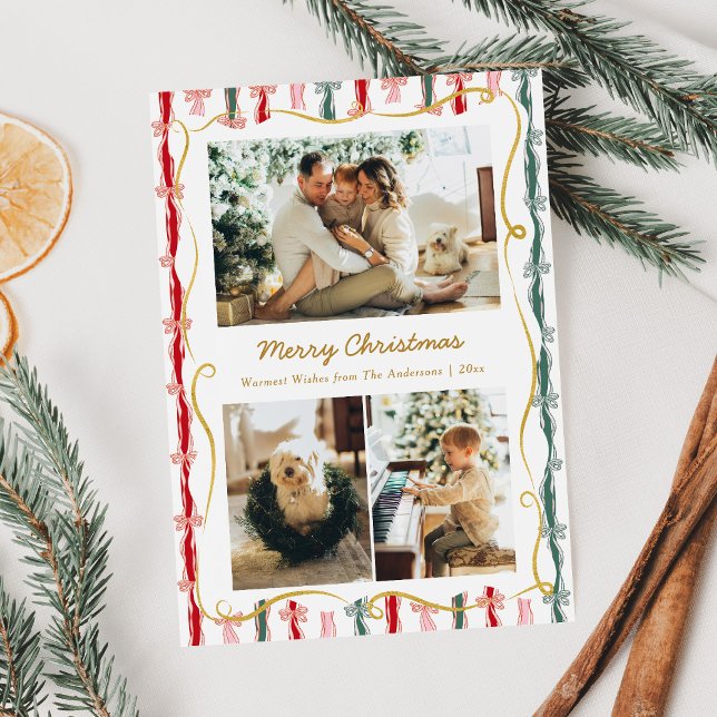 Modern julkokvett Bow Mönster 3 Photo Julkort (Skapare uppladdad)