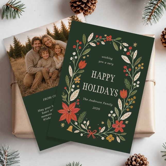 Modern julkonst Familjefoto jul Julkort (Modern Folk Art Family Photo Christmas Holiday Card)