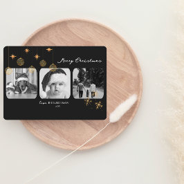Modern julkort | Elegant Guld trippelfoto