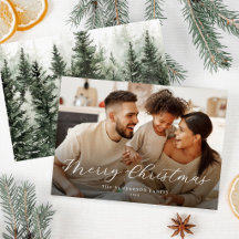 Modern julkort för familjefoto med skogsstämpel