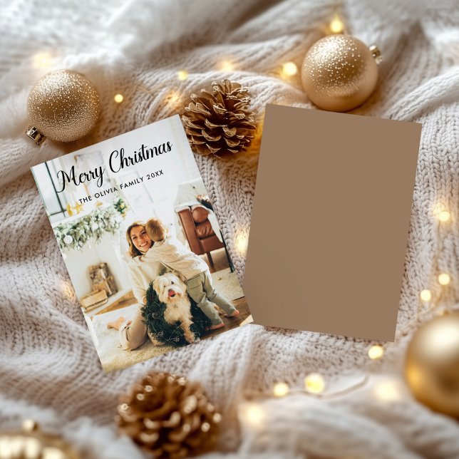 Modern julkort för familjen med modernt manus (Modern Script Christmas Family Card holiday Card)