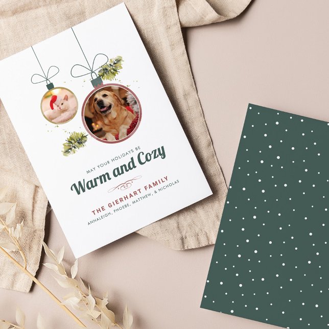 Modern julkort för fotnoter i familjen (Christmas Greetings Pet Photos Warm and Cozy Card)