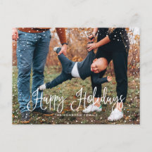 Modern julkort med snö script 2 foto firande postk