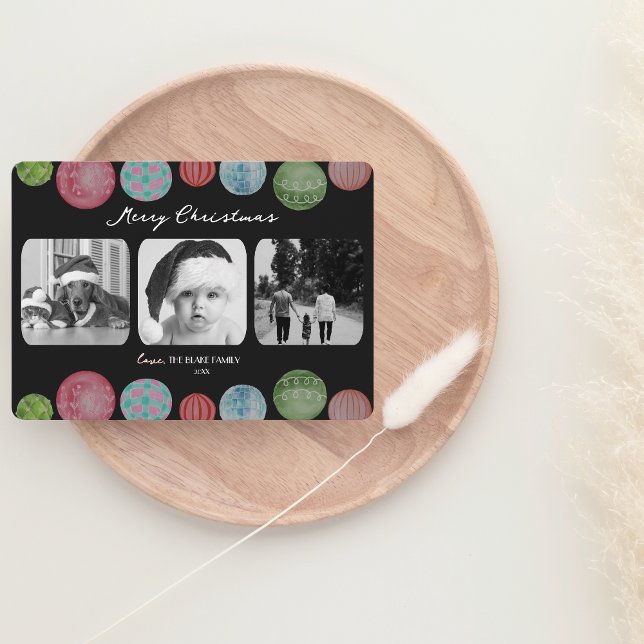 Modern julkort | Ornament trippelfoto (Skapare uppladdad)