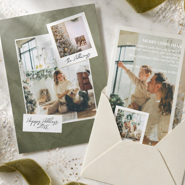 Modern julkortsmall med fotogaller rutnät julkort (Modern Editorial Photo Grid Holiday Card)