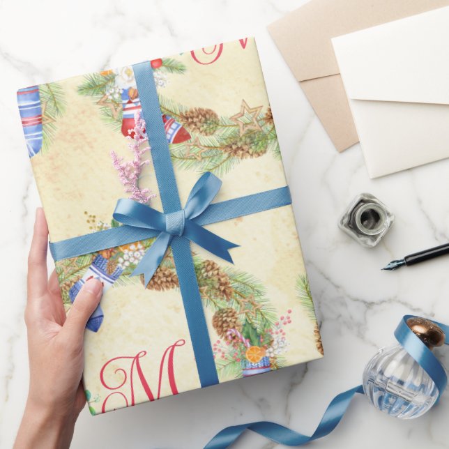 Modern Julkrans Röd Gul Bokstav  Presentpapper (Gifting)