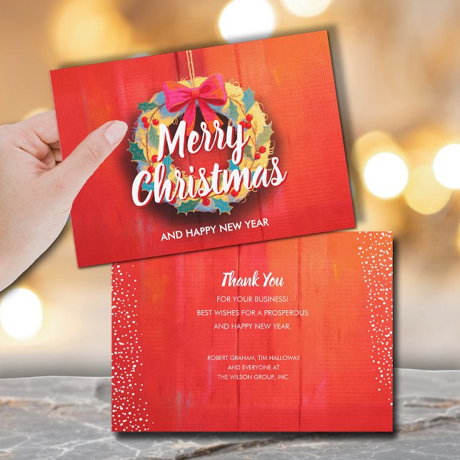 Modern Julkrans Verksamhet Julkort (Modern wreath Merry Christmas business holiday greeting cards, PRINTED and/or INSTANT DOWNLOAD)