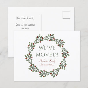 Modern julkrans Vi har Flyttat Meddelande Vykort