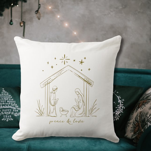 Modern julkrubba fred kärlek religiös  kudde (modern elegant gold Christmas Nativity religious holiday throw pillow room decor gift)