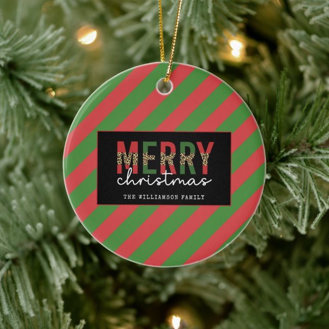 Modern julleopard Skriv ut Red Grönt Rand Julgransprydnad Keramik (Träd)