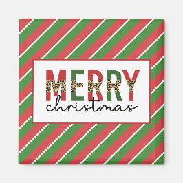 Modern julleopard Skriv ut Red Grönt Rand Magnet