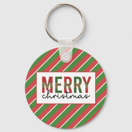 Modern julleopard Skriv ut Red Grönt Rand Nyckelring