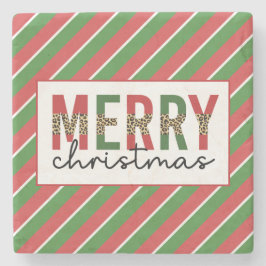 Modern julleopard Skriv ut Red Grönt Rand Stenunderlägg