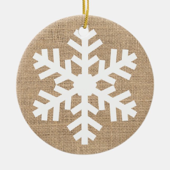 Modern julljul Snowflake Rustic Burlap Julgransprydnad Keramik (Framsidan)