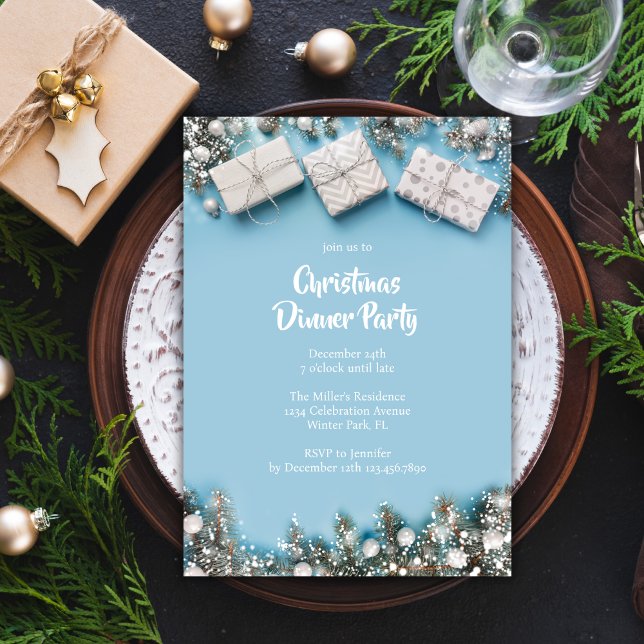 Modern julmiddag Party Simple Inbjudningar (Modern Christmas Dinner Party Simple Invitation )