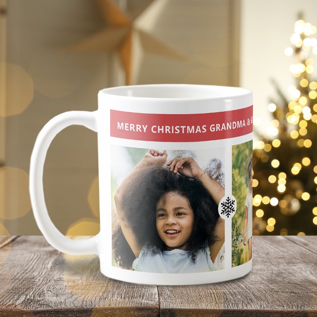 Modern julmorföräldrar 3 Foton Kaffemugg (Modern Christmas Grandparents 3 Photos Coffee Mug)