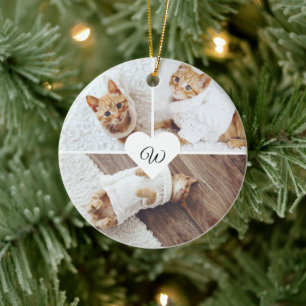 Modern julpet Monogram Tre fotokollage Julgransprydnad Keramik