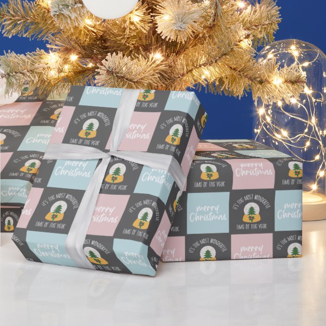 Modern julrosa och blå mönster presentpapper (Helgdagar)