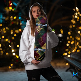 Modern julrutig i vinrött och guld mini skateboard bräda 18,5 cm