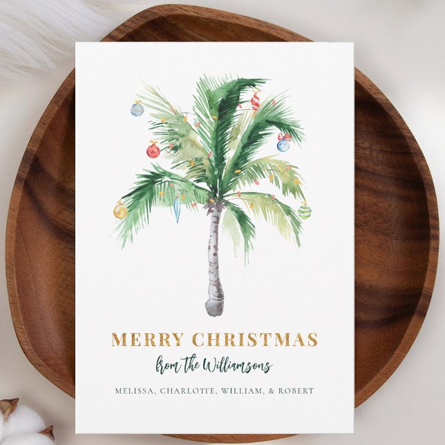 Modern julskript Handflatan Träd Julkort (Christmas Palm Tree Coastal Holiday Greetings Card)