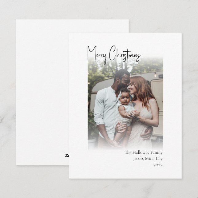 Modern julskript, Lodrät Faded Photo Holid Julkort (Fram/baksida)