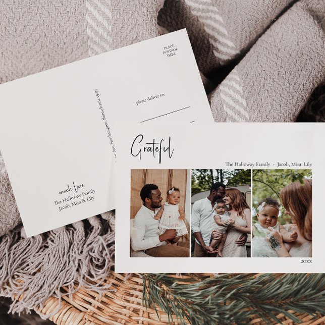 Modern julskript - tacksam trefoto helg vykort (Skapare uppladdad)