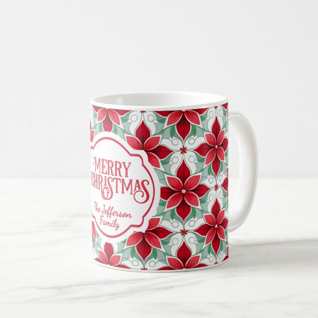 Modern julstjärna-mönster jul vit bakgrund kaffemugg (Framsida höger)