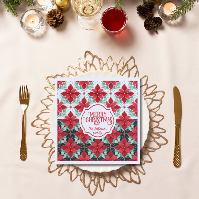 Modern julstjärna-mönster jul vit svart bg pappersservett (Skapare uppladdad)