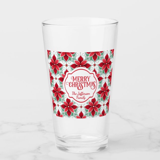 Modern julstjärna-mönster vit bakgrund glaskopp (Framsida)