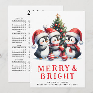Modern jultomt och Bright Cute Penguins Julkort