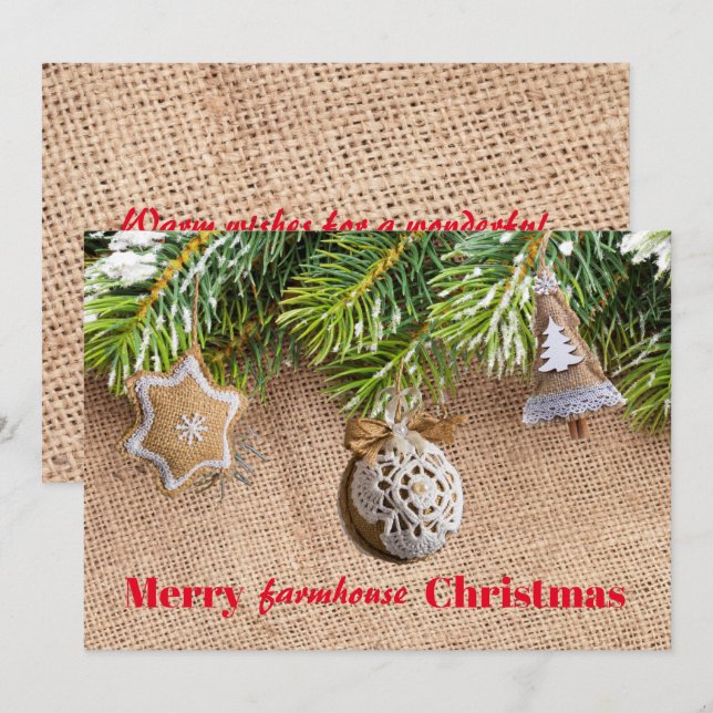 Modern jultomte Rustic Burlap Ornament Julkort (Fram/baksida)