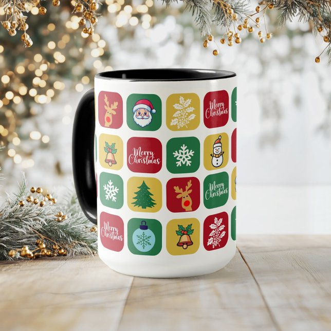 Modern jultomten Träd-prydnadsföremål Snögubbe Kaffemugg (Modern Christmas Santa Tree Ornaments Snowman Coffee Mug)