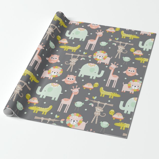 Modern jungle Animal Wrapping Papper Presentpapper (Utrullad)