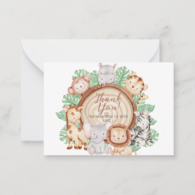 Modern jungle Animals Greenery Safari Watercolor B Anteckningskort (Framsida)