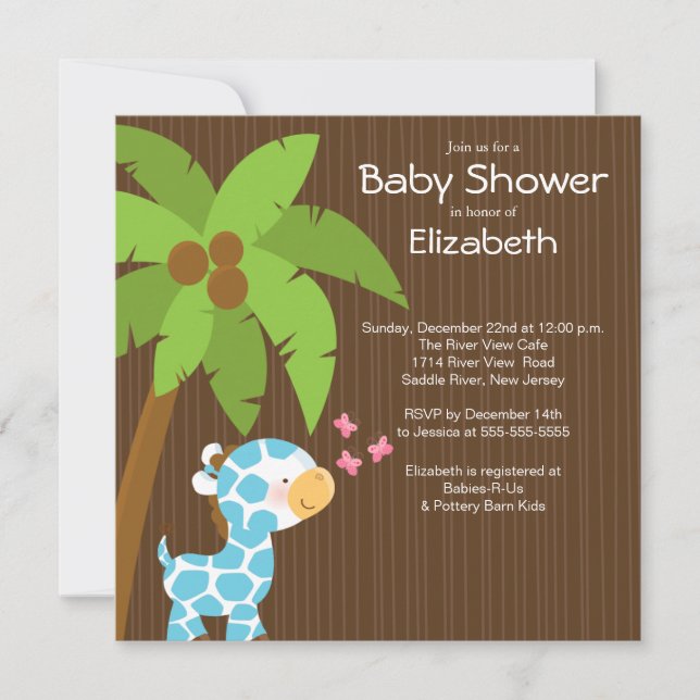 Modern jungle Giraffe Boy Baby Shower-inbjudan Inbjudningar (Framsida)