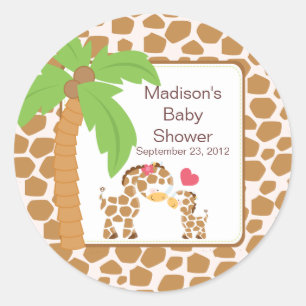 Modern Jungle Giraffe Safari Baby Shower Sticker Runt Klistermärke