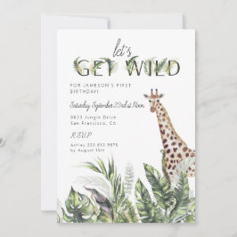 Modern Jungle Greenery | Giraffe Birthday Inbjudningar