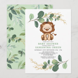 Modern Jungle Lejon Greenery Guld Co-Ed Baby Showe Inbjudningar