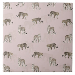 Modern jungle Leopard Animals Rosa Mönster Kakelplatta
