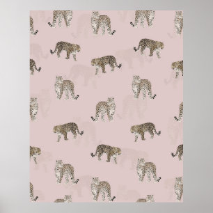 Modern jungle Leopard Animals Rosa Mönster Poster