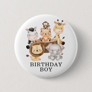 Modern jungle Safari Animals Vild En födelsedagsp Knapp