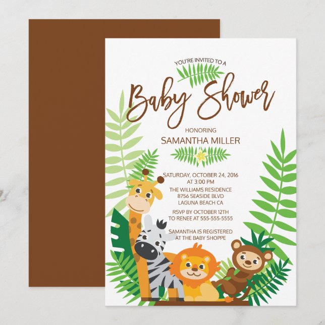 Modern Jungle Safari Baby Shower Inbjudningar (Fram/baksida)