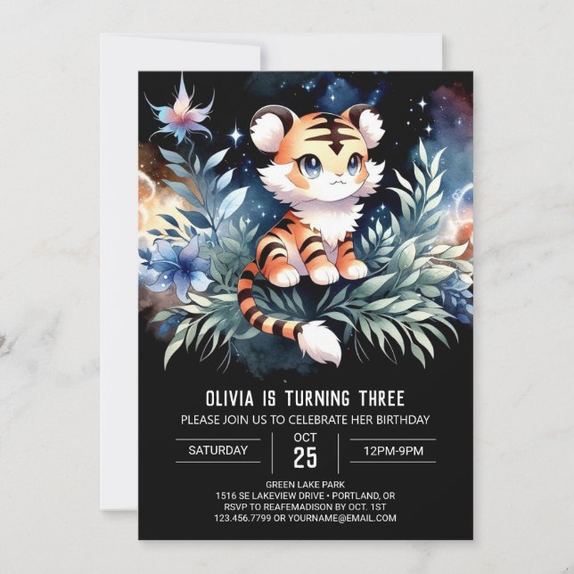 Modern Jungle Tiger Birthday Inbjudningar (Framsida)