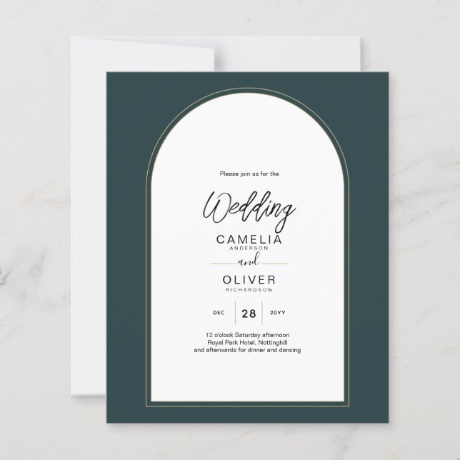 Modern JUNIPER Grönt Guld Wedding INVITE QR-kod (Framsida)