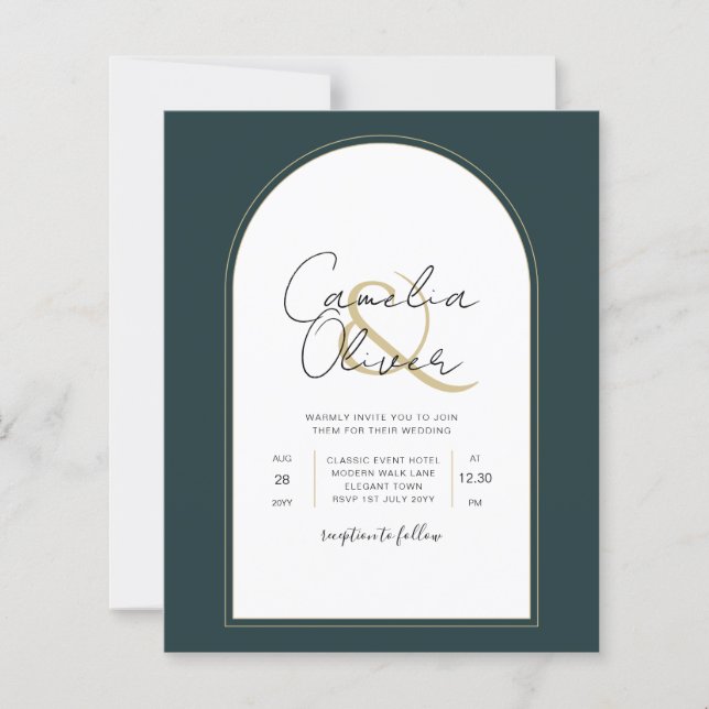 Modern JUNIPER Grönt Guld Wedding INVITE QR-kod (Framsida)