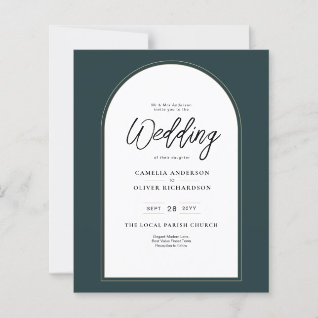 Modern JUNIPER Grönt Guld Wedding INVITE QR-kod (Framsida)