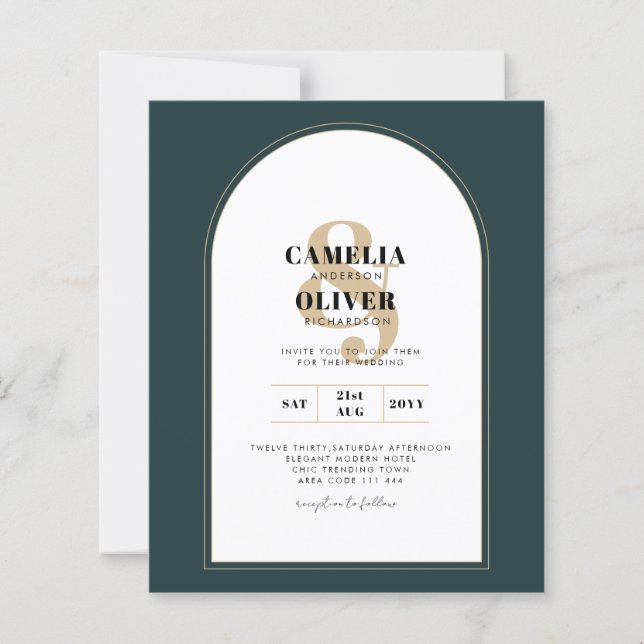 Modern JUNIPER Grönt Guld Wedding INVITE QR-kod (Framsida)