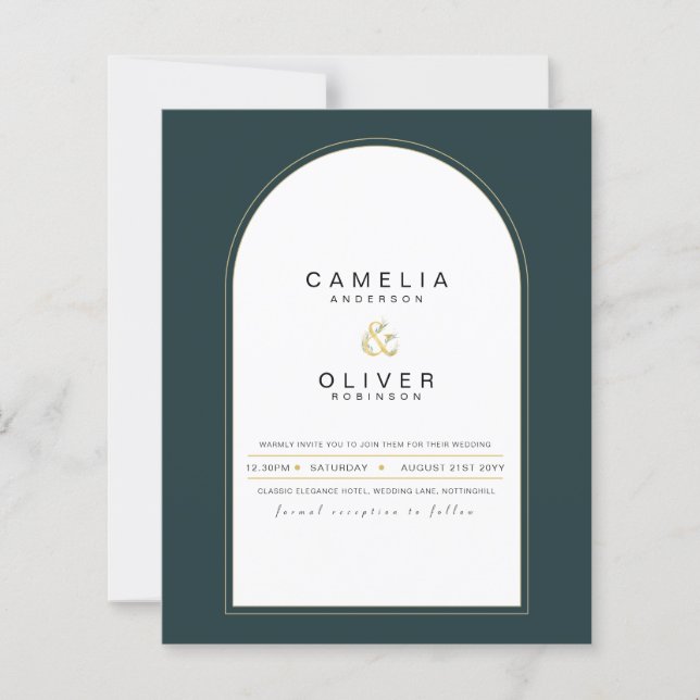 Modern JUNIPER Grönt Guld Wedding INVITE QR-kod (Framsida)