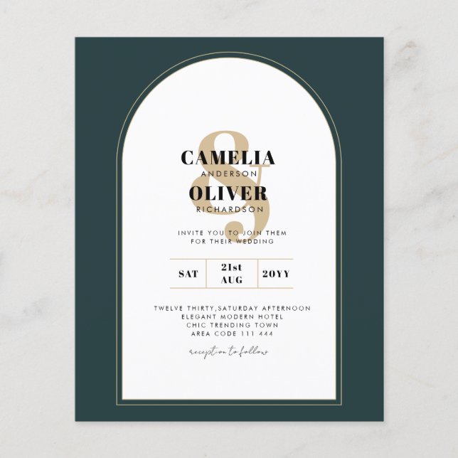 Modern JUNIPER Grönt Guld Wedding INVITE QR-kod Flygblad (Framsidan)