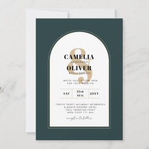 Modern JUNIPER Grönt Guld Wedding INVITE QR-kod Inbjudningar